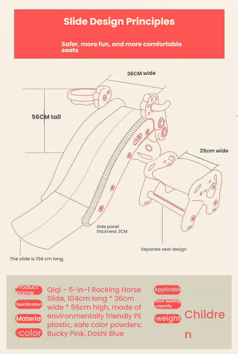 Rocking horse + slide with built-in music. Safe, sturdy and entertaining for toddlers. Ideal birthday present for your kids