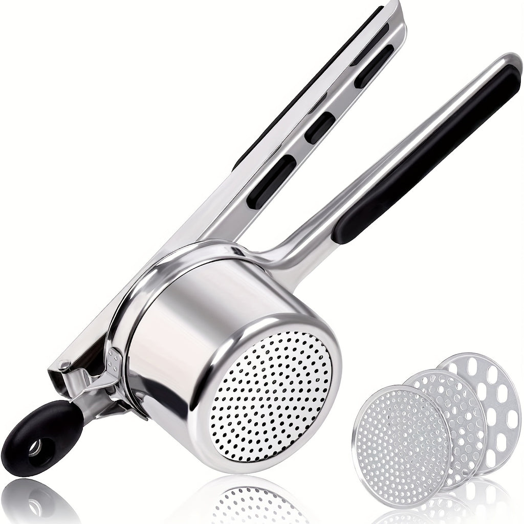 Stainless Steel Potato Ricer with Hanging Hook,3 Interchangeable Discs Heavy Duty Potato Press,Mashed Potato & Spaetzle Maker,Easy Hang Storage Potato Masher for Fluffy Creamy Mashed Potatoes Kitchen Gadget