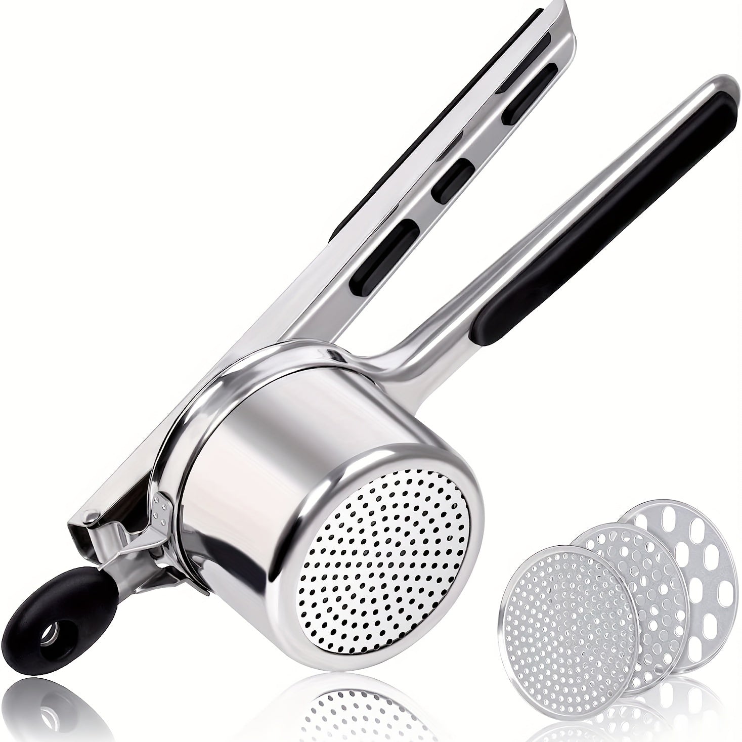 Stainless Steel Potato Ricer with Hanging Hook,3 Interchangeable Discs Heavy Duty Potato Press,Mashed Potato & Spaetzle Maker,Easy Hang Storage Potato Masher for Fluffy Creamy Mashed Potatoes Kitchen Gadget