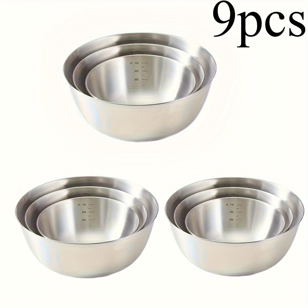 Scratch Resistant Stainless Steel Mixing Bowls 3/9Pcs | Great Holiday Baking Gift Kitchen Accessories