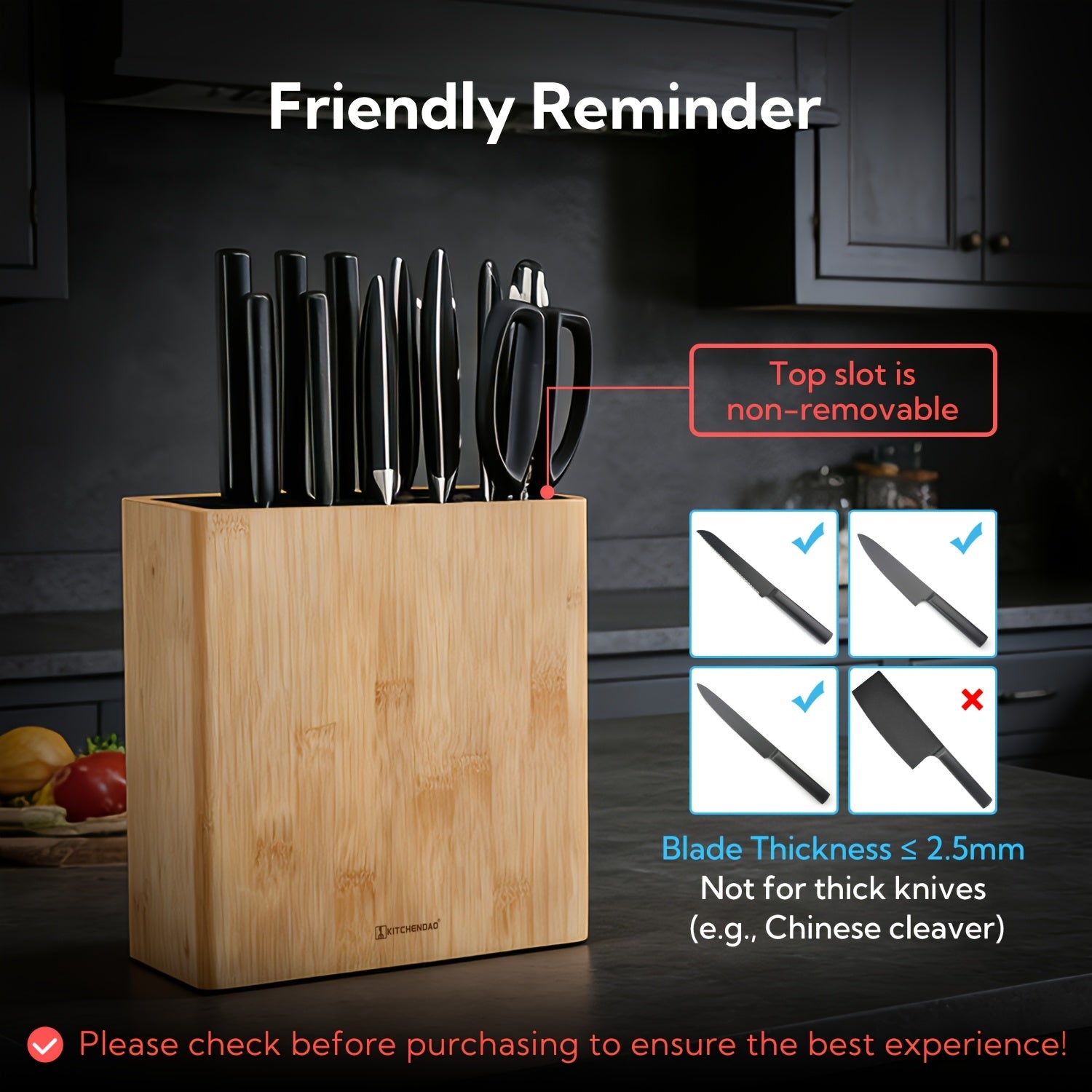 Universal Multi-Functional Kitchen Knife Storage Rack, Space Saving Countertop Knife Organizer Holder for Various Knives, Practical Home Kitchen Cutlery Storage Accessory