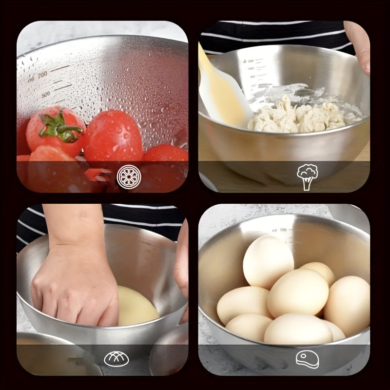 Scratch Resistant Stainless Steel Mixing Bowls 3/9Pcs | Great Holiday Baking Gift Kitchen Accessories