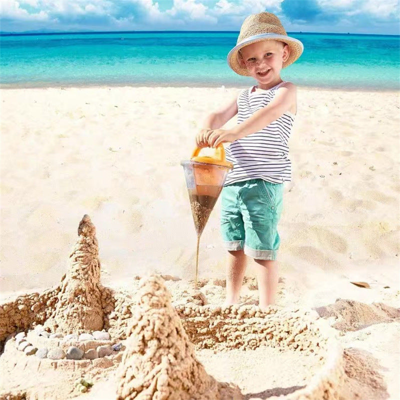 New arrival sand funnel toy with practical anti-spill function. Ideal for beach, garden and outdoor activities. Safe and solid construction, great entertainment for kids of all ages. Must-have summer beach toy for your family!