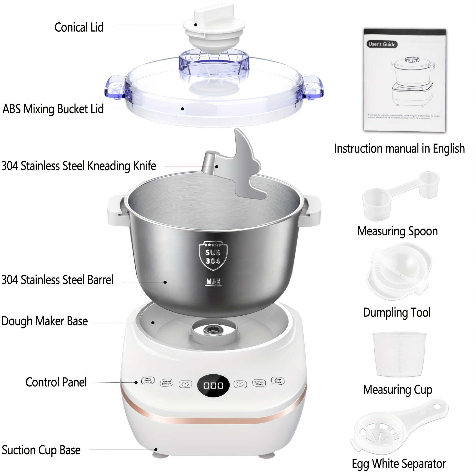 7QT 304 Stainless Steel Electric Dough Maker Constant Temperature Ferment Bread Pizza Cookie Mixer Ideal Gift