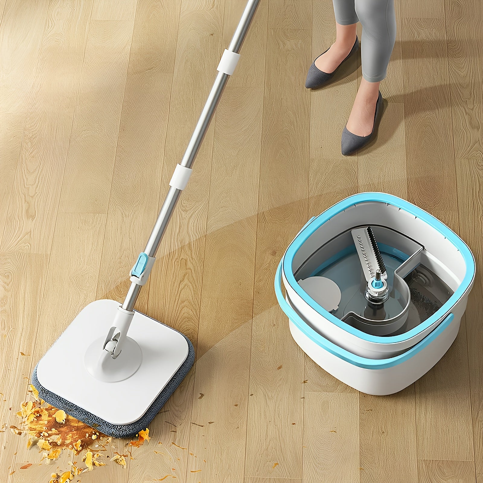 Wet Dry Spin Mop Set with 2 Microfiber Mop Pads