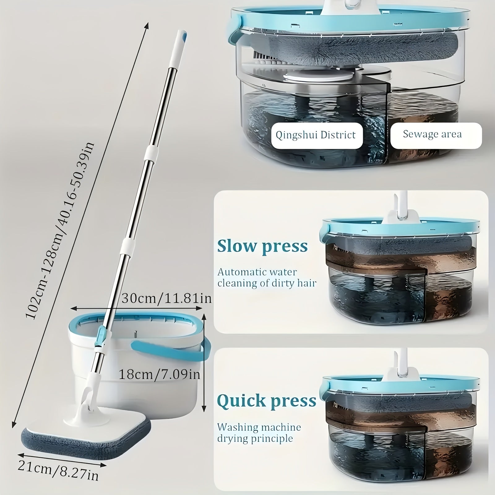 Wet Dry Spin Mop Set with 2 Microfiber Mop Pads