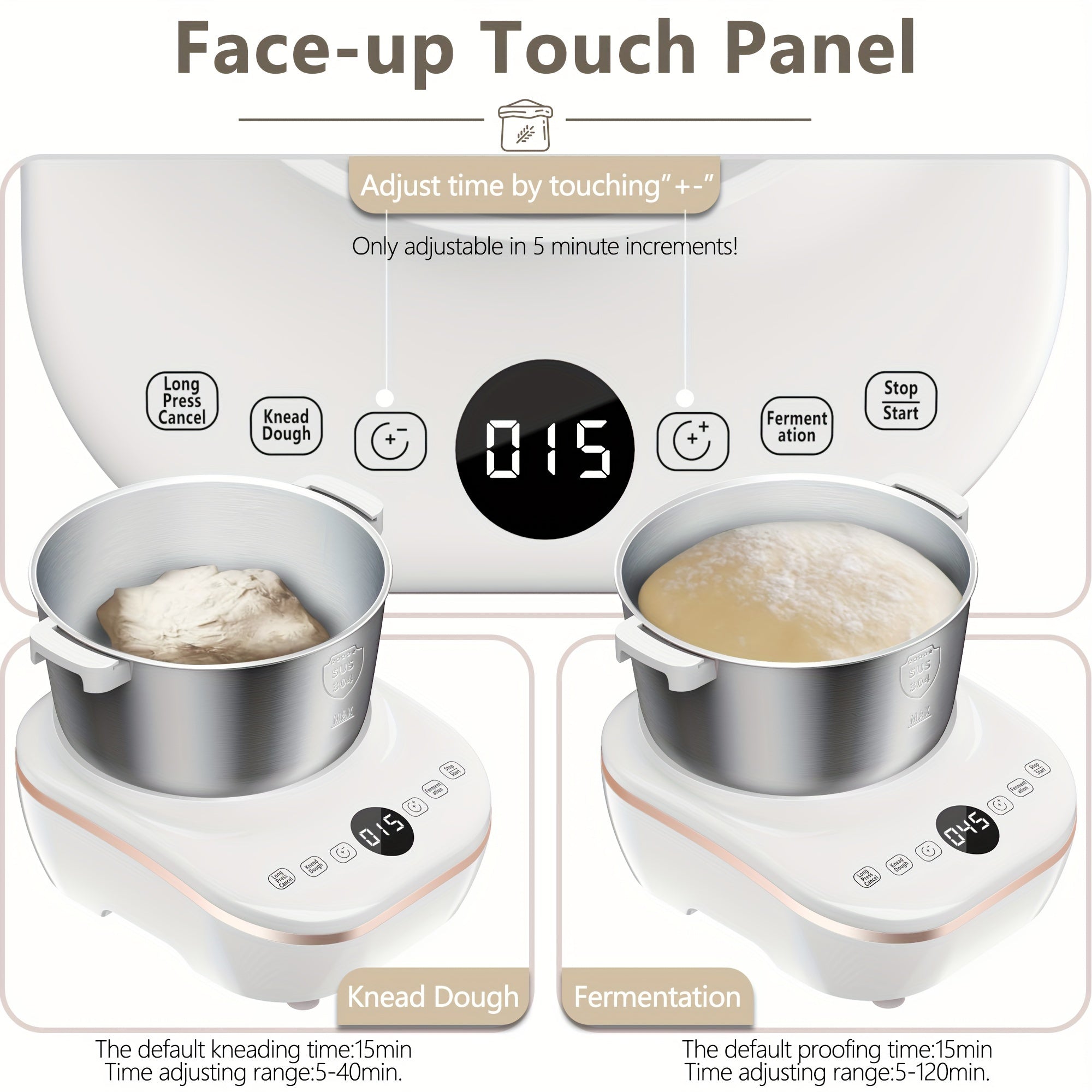 7QT 304 Stainless Steel Electric Dough Maker Constant Temperature Ferment Bread Pizza Cookie Mixer Ideal Gift
