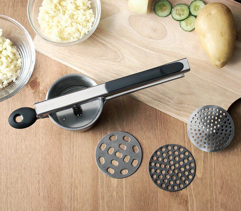 Stainless Steel Potato Ricer with Hanging Hook,3 Interchangeable Discs Heavy Duty Potato Press,Mashed Potato & Spaetzle Maker,Easy Hang Storage Potato Masher for Fluffy Creamy Mashed Potatoes Kitchen Gadget