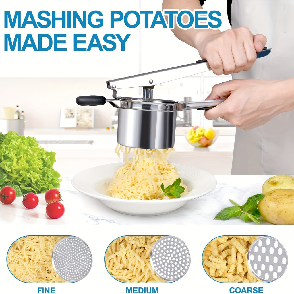 Stainless Steel Potato Ricer with Hanging Hook,3 Interchangeable Discs Heavy Duty Potato Press,Mashed Potato & Spaetzle Maker,Easy Hang Storage Potato Masher for Fluffy Creamy Mashed Potatoes Kitchen Gadget