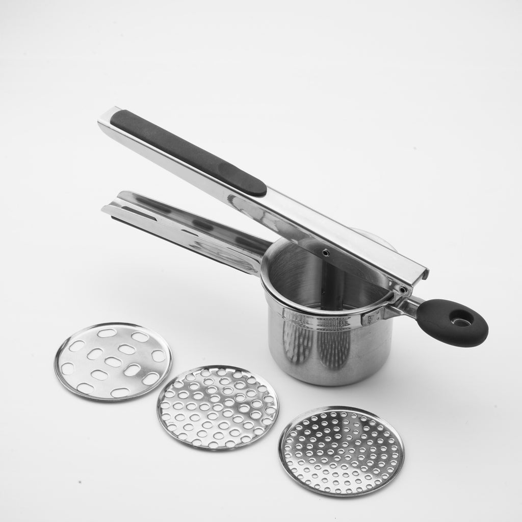 Stainless Steel Potato Ricer with Hanging Hook,3 Interchangeable Discs Heavy Duty Potato Press,Mashed Potato & Spaetzle Maker,Easy Hang Storage Potato Masher for Fluffy Creamy Mashed Potatoes Kitchen Gadget