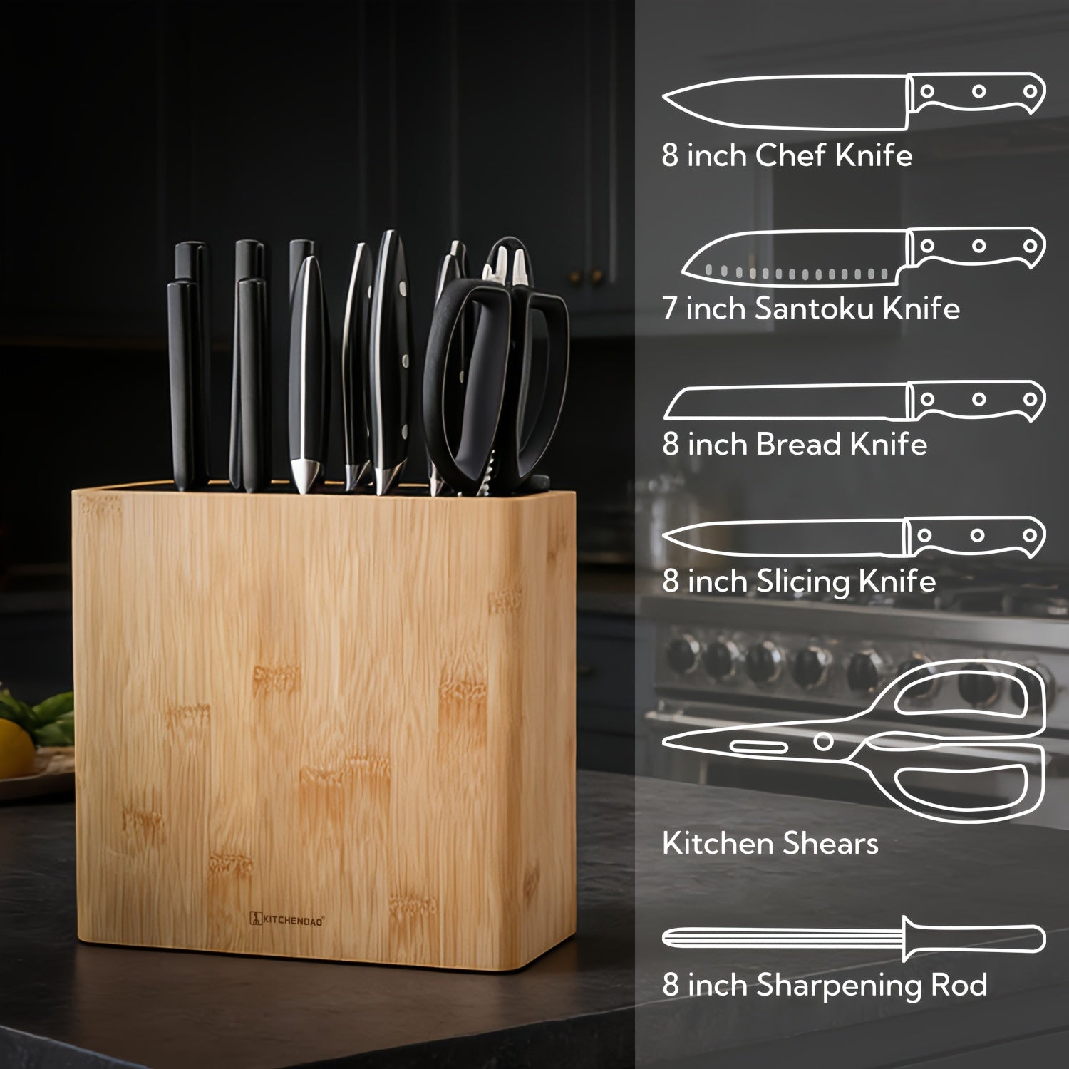 Universal Multi-Functional Kitchen Knife Storage Rack, Space Saving Countertop Knife Organizer Holder for Various Knives, Practical Home Kitchen Cutlery Storage Accessory