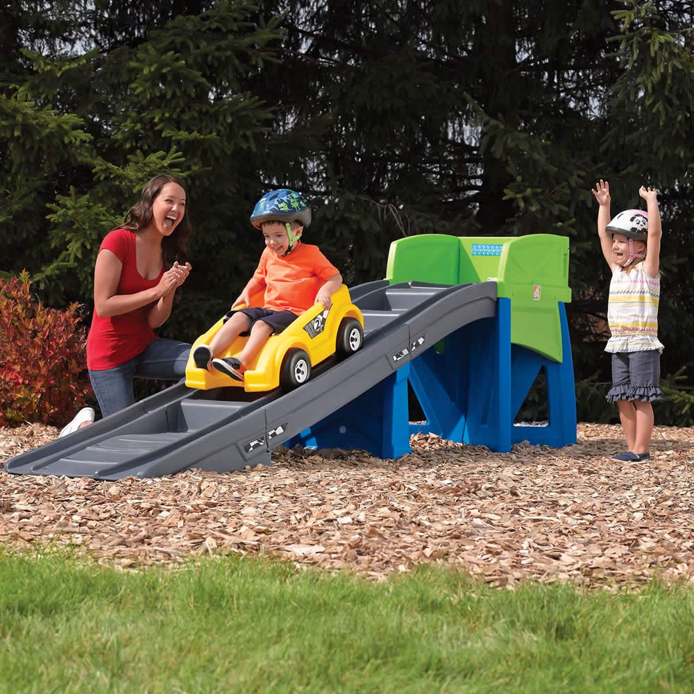Kids Plastic Race Car Ramp Slide Indoor Outdoor Toddler Roller Coaster Toy