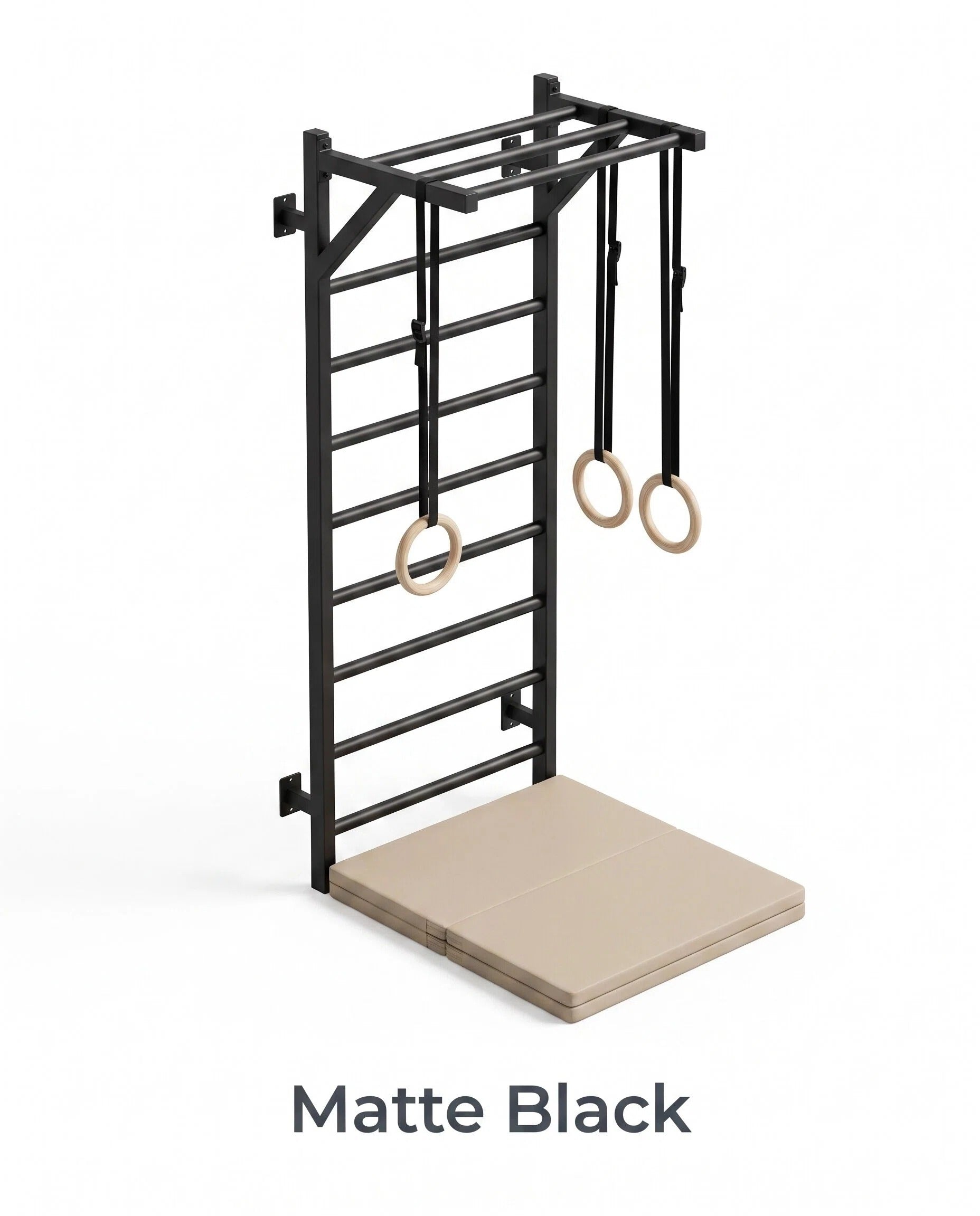 Wall Mounted Wooden Stall Bars Gym with Gym Rings & Foldable Exercise Mat