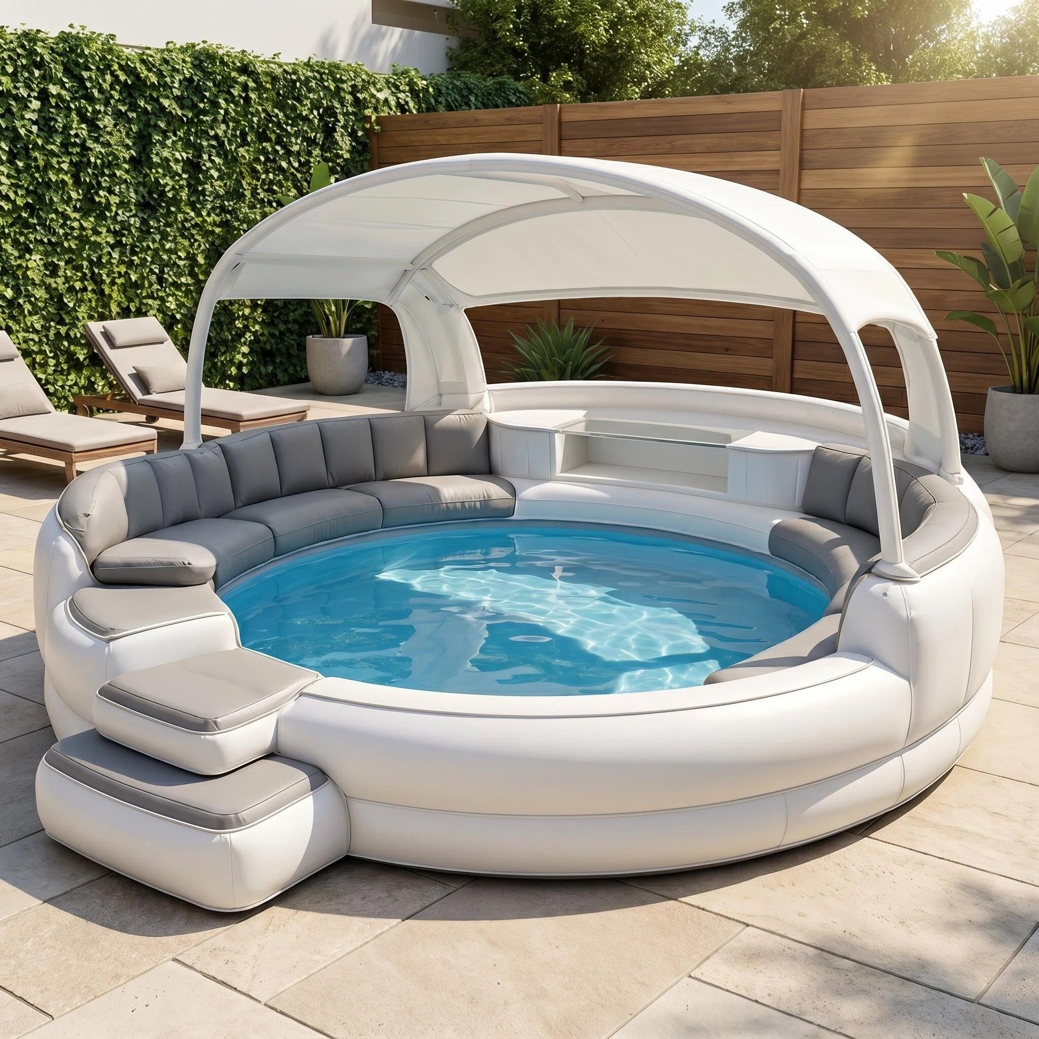 utdoor Oversized Inflatable Swim Pool With Shade Canopy Cushioned Seating Patio Spa