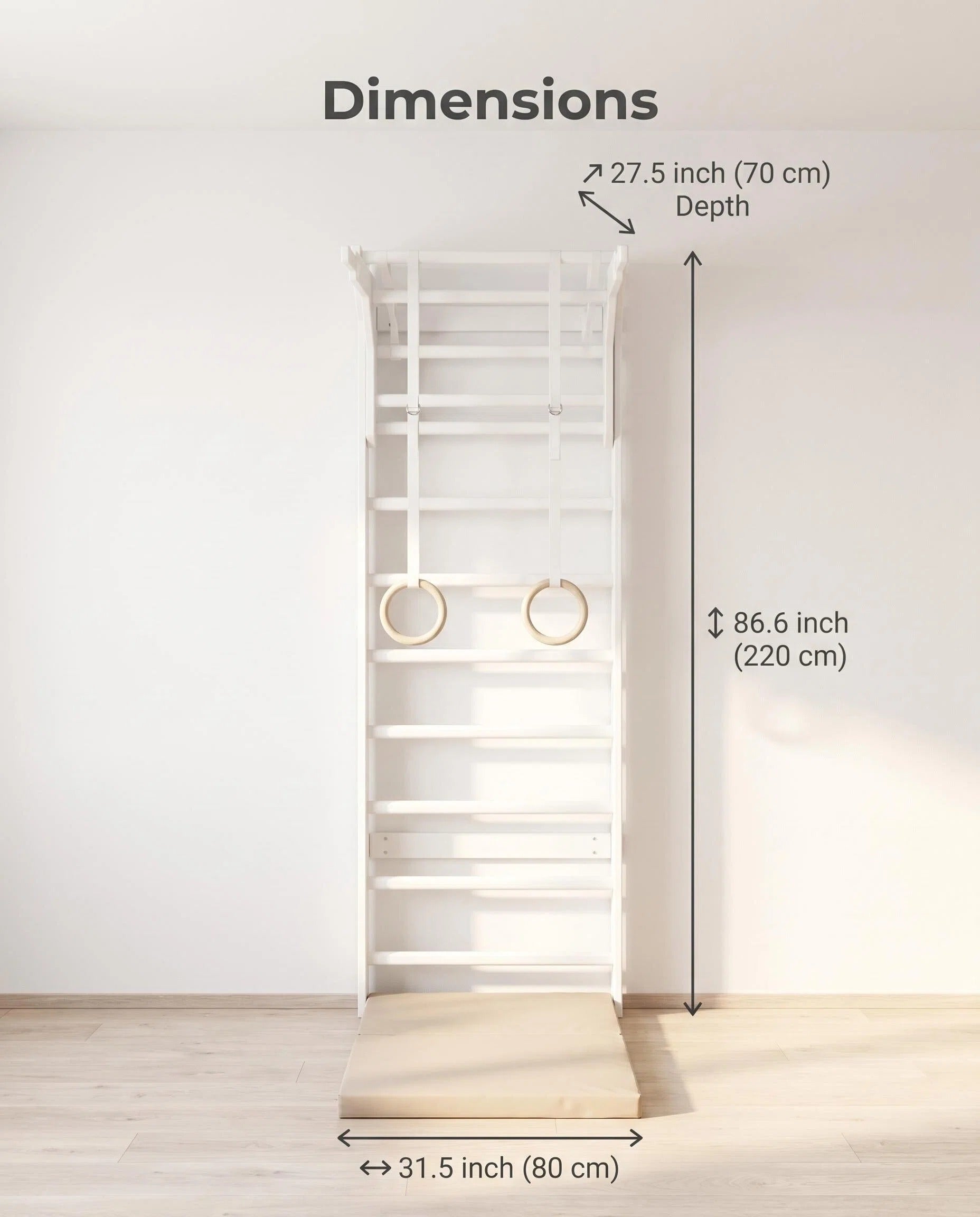 Wall Mounted Wooden Stall Bars Gym with Gym Rings & Foldable Exercise Mat