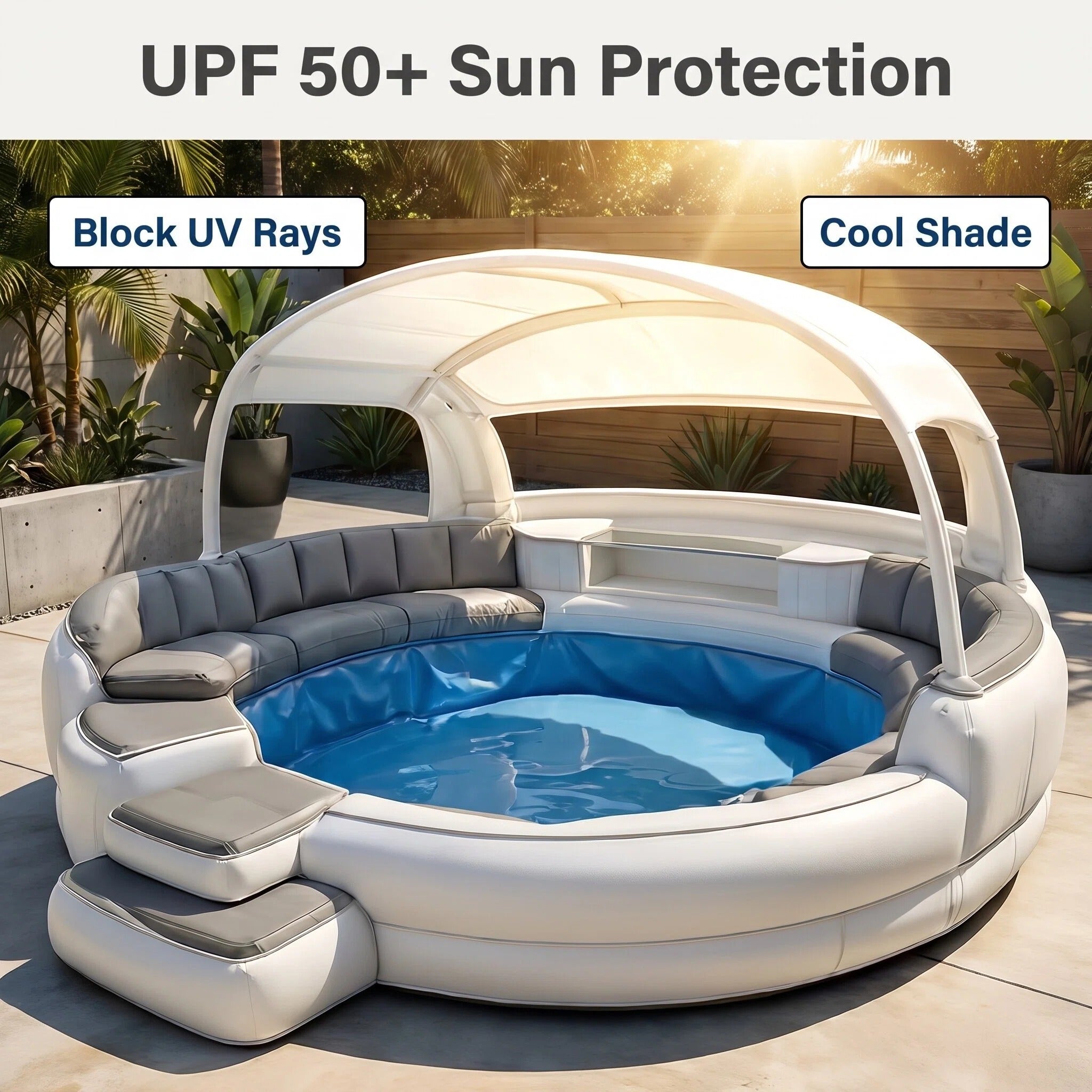 utdoor Oversized Inflatable Swim Pool With Shade Canopy Cushioned Seating Patio Spa