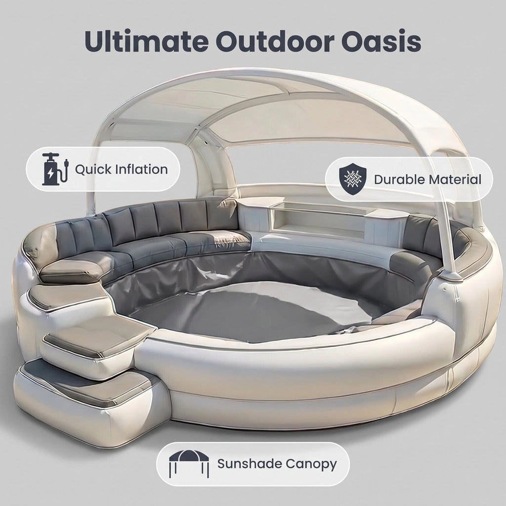 utdoor Oversized Inflatable Swim Pool With Shade Canopy Cushioned Seating Patio Spa