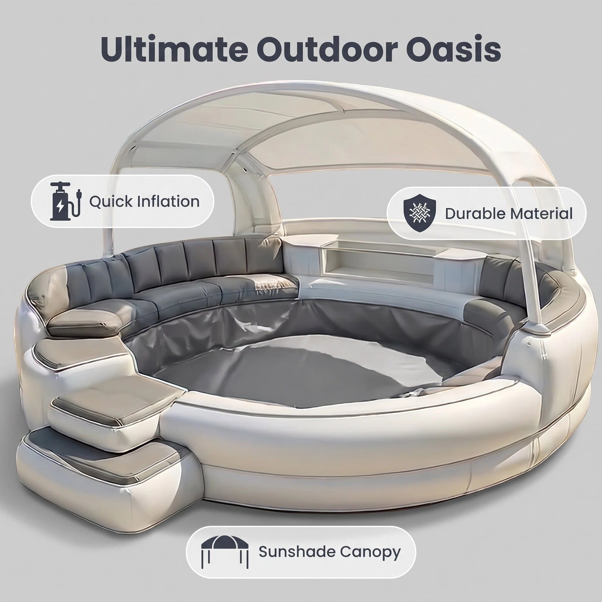 utdoor Oversized Inflatable Swim Pool With Shade Canopy Cushioned Seating Patio Spa