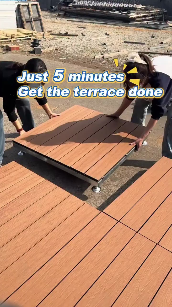 Quick-Assemble WPC Decking Kit Aluminum Adjustable Support Terrace Flooring System